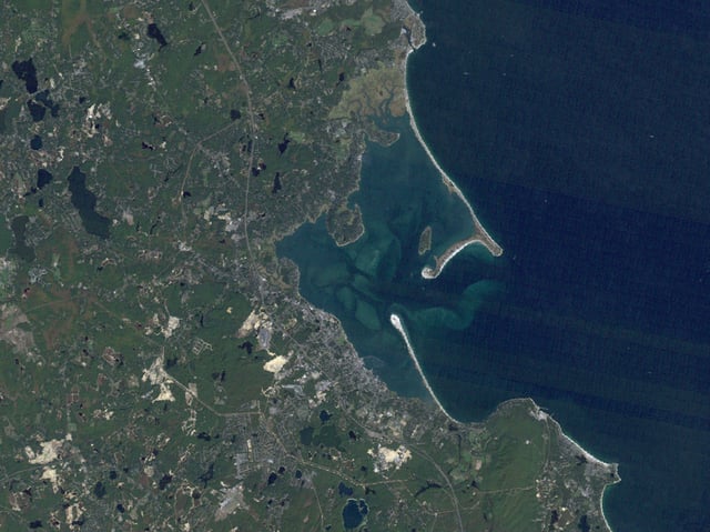 A simulated-color satellite image of the Plymouth Bay region taken on NASA's Landsat 3