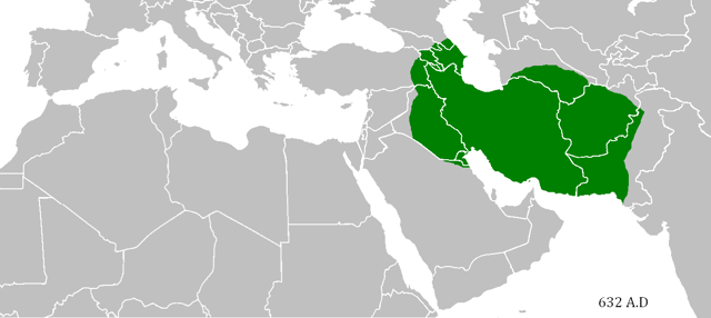Extent of the Sasanian Empire in 632 with modern borders superimposed