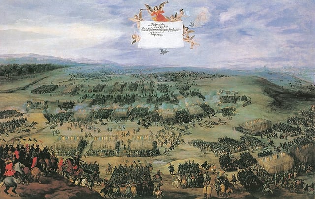 Contemporary painting showing the Battle of White Mountain (1620), where Imperial-Spanish forces under Johann Tserclaes, Count of Tilly won a decisive victory.