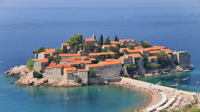Sveti Stefan, popular tourist destination and an island-hotel on Montenegrin coast