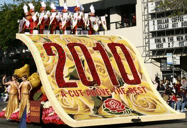 Theme float "2010: A Cut Above the Rest" rolling down Colorado Boulevard during the parade