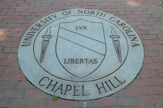 A representation of the university seal, located in front of South Building and dedicated by the class of 1989.