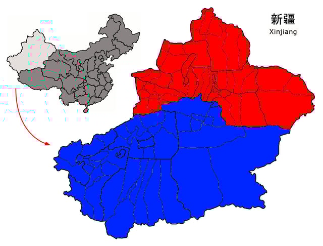 Dzungaria (Red) and the Tarim Basin (Blue)