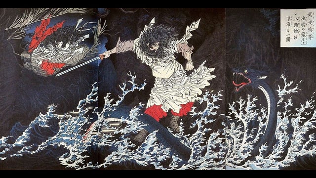 Yamata no Orochi from the Nihon-ryakushi: Susanoo by Tsukioka Yoshitoshi