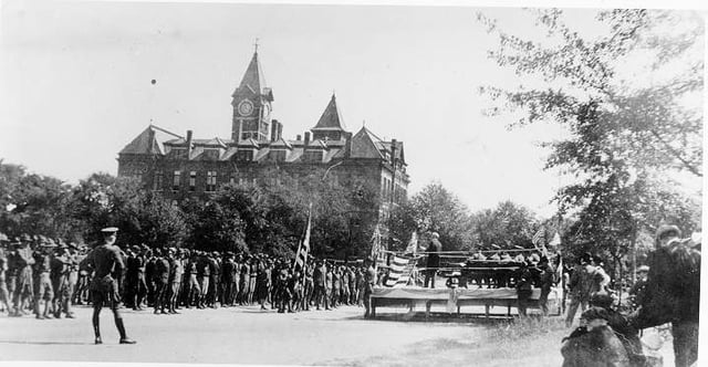 API Cadets drill on Ross Square in 1918.