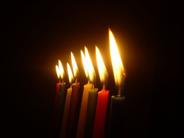 Hanukkah lights in the dark