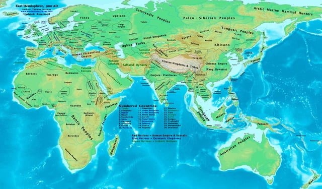 Eastern Hemisphere at the end of the 9th century CE showing Nri and other civilizations.