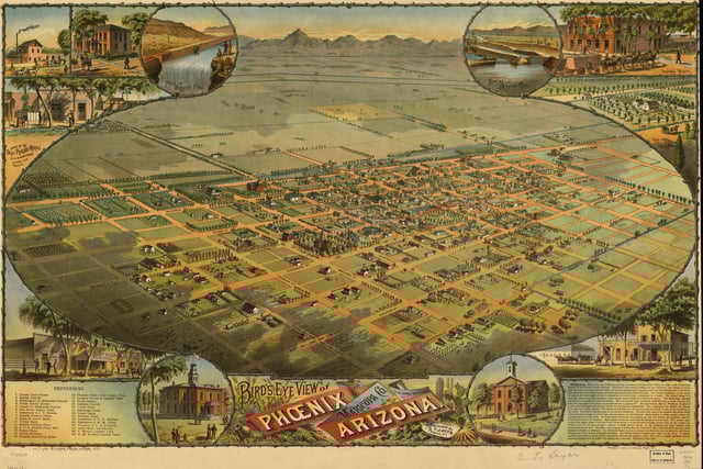 Aerial lithograph of Phoenix from 1885