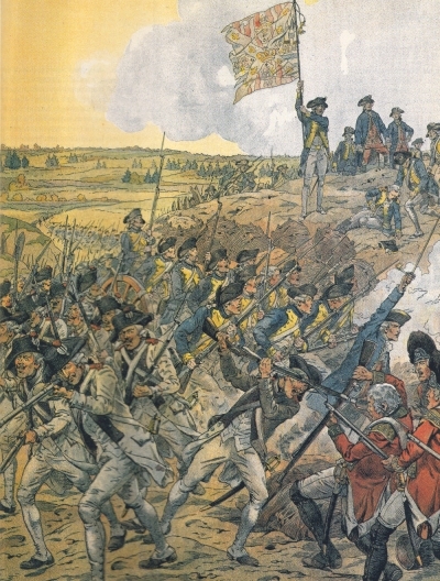 French troops storming Redoubt 9 during the Siege of Yorktown