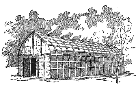 A traditional Iroquois longhouse.