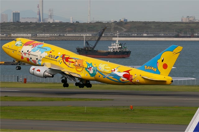 All Nippon Airways Boeing 747-400 in Pokémon livery, dubbed a Pokémon Jet.