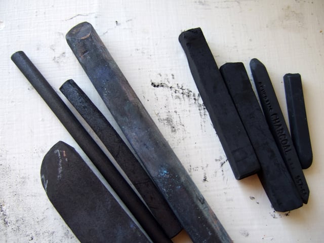 Sticks of vine and compressed charcoal