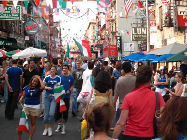 People in Little Italy celebrating, one hour after the Italian football team won the 2006 FIFA World Cup