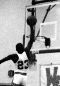 Jordan going in for a slam-dunk for the Laney High School varsity basketball team, 1979–80
