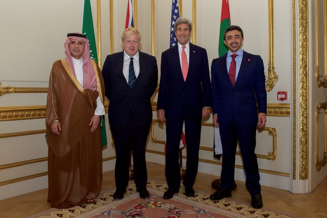 Foreign Ministers of the U.S., the U.K., Saudi Arabia and the United Arab Emirates, before a working dinner focused on Yemen, 19 July 2016