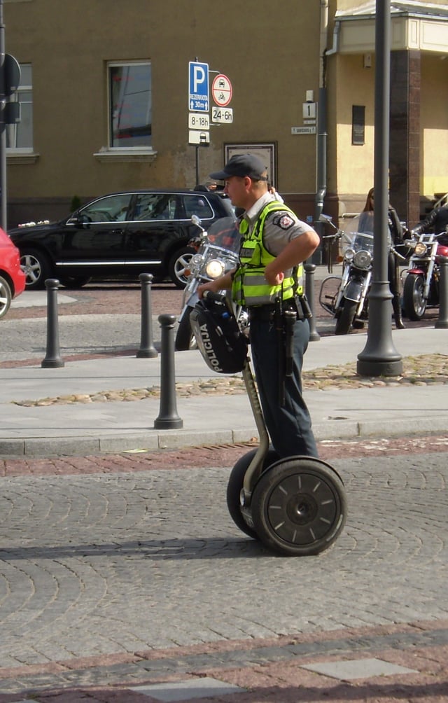 Lithuanian Police officer, patrolling with a Segway.