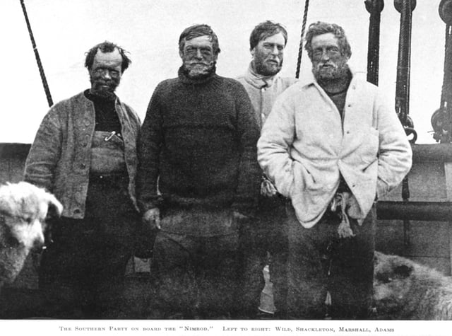 Nimrod Expedition South Pole Party (left to right): Wild, Shackleton, Marshall and Adams