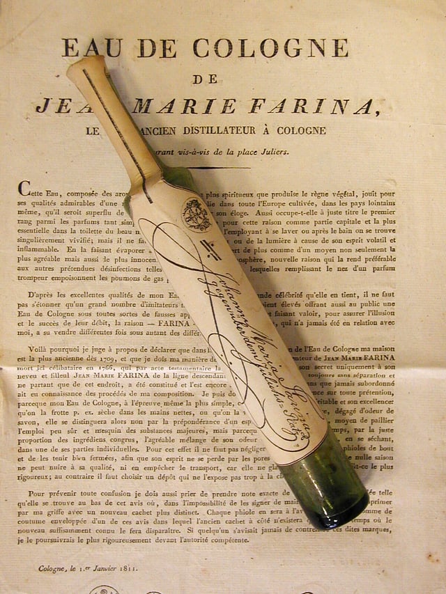 Original Eau de Cologne flacon 1811, from Johann Maria Farina, Farina gegenüber