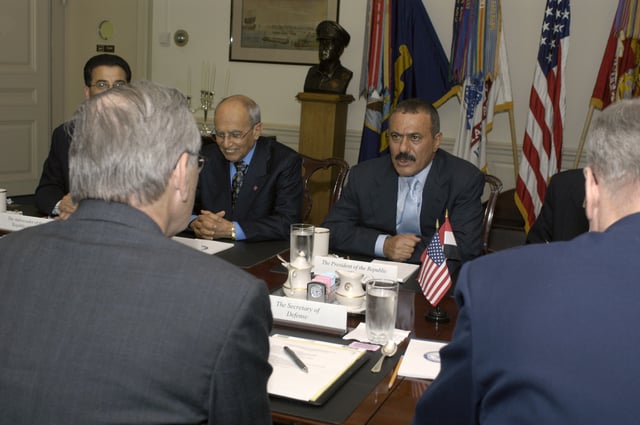 Former Yemeni President Ali Abdullah Saleh at the Pentagon, 8 June 2004