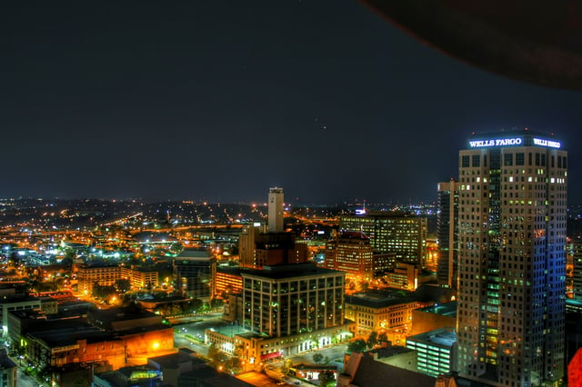 Birmingham skyline at night from atop the City Federal Building, July 1, 2015