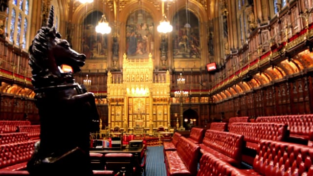 The House of Lords in the Palace of Westminster, designed by A. W. N. Pugin