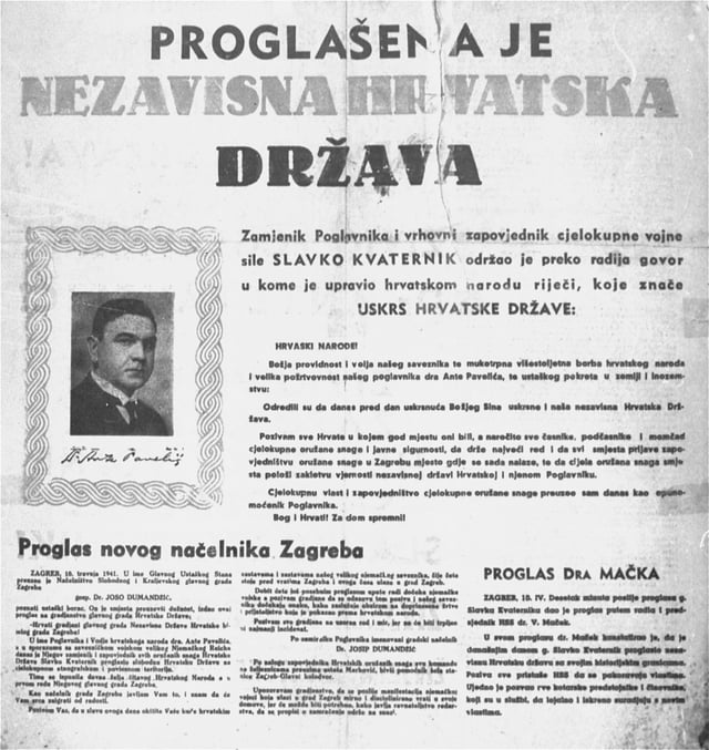 The official proclamation of the Independent State of Croatia by Slavko Kvaternik
