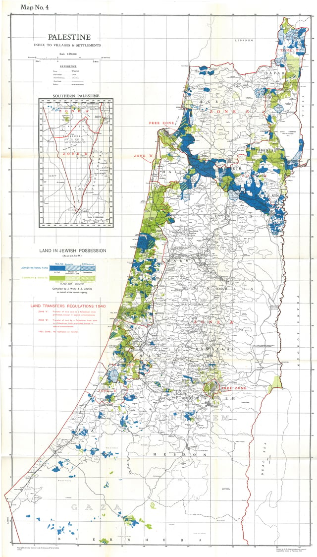 Palestine Index to Villages and Settlements, showing Land in Jewish Possession as at 31.12.44