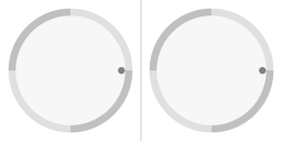 Object moving frictionlessly over the surface of a very shallow parabolic dish. The object has been released in such a way that it follows an elliptical trajectory.Left: The inertial point of view.Right: The co-rotating point of view.