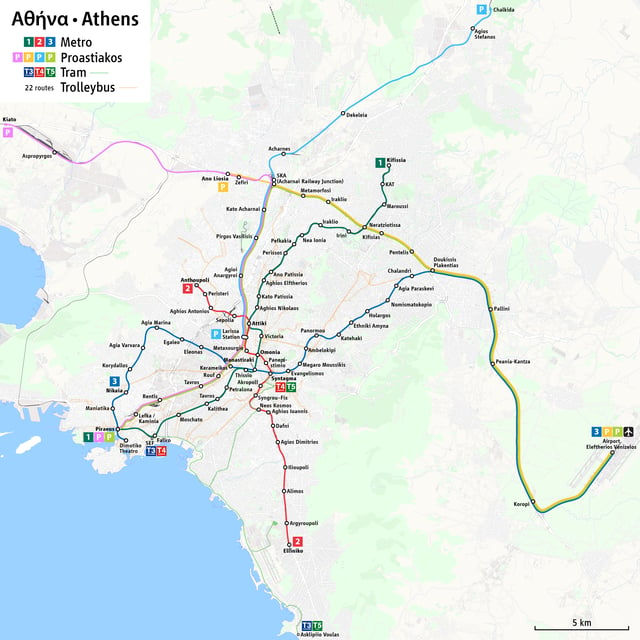Athens metropolitan railway network (metró and proastiakós)