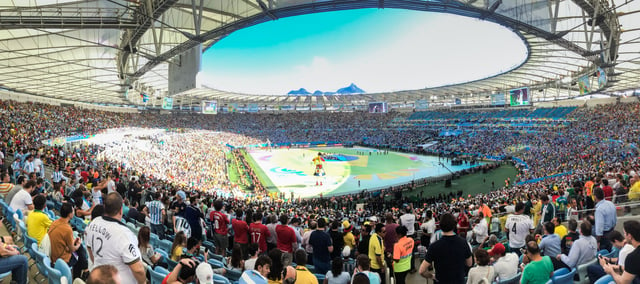 Panorama of the interior of the Maracanã stadium during the closing ceremony of the 2014 FIFA World Cup