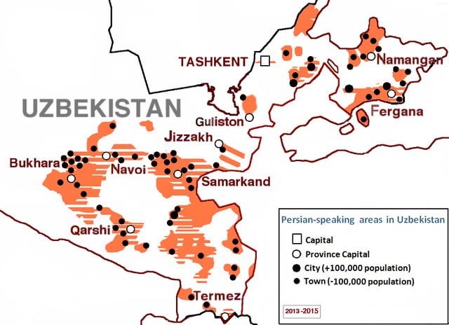 Map depicting Persian speakers in Uzbekistan