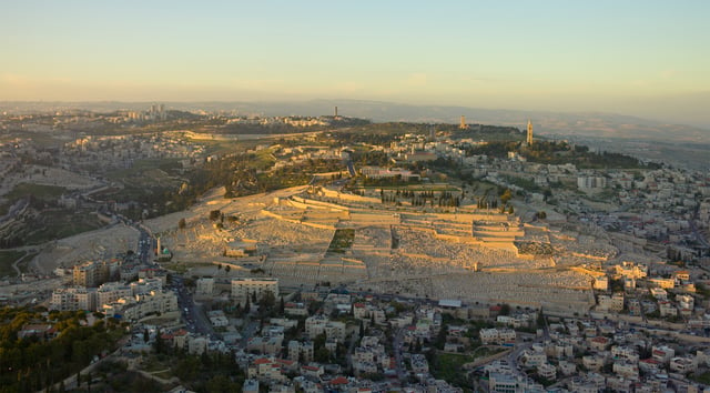 Sunset aerial photograph of the Mount of Olives