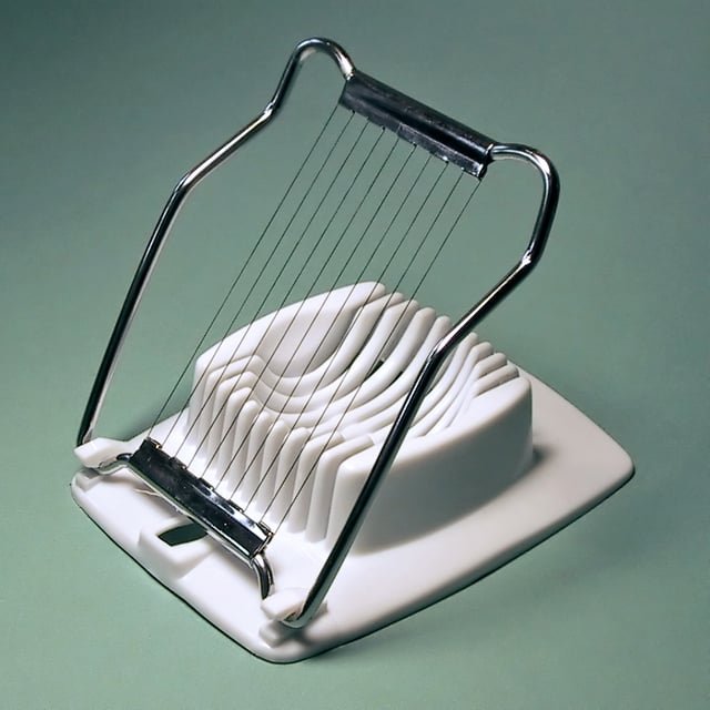 Egg slicers are used to slice hard-boiled eggs.
