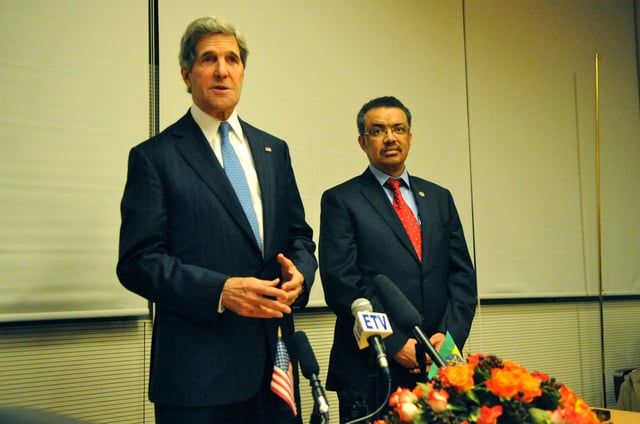 Former Foreign Minister of Ethiopia Tedros Adhanom with former U.S. Secretary of State John Kerry