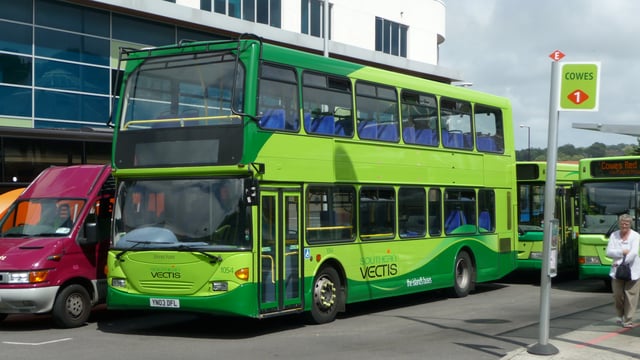 A Southern Vectis Scania OmniDekka bus at Newport bus station