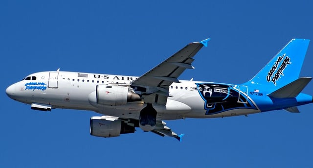 Airbus A319 of US Airways wearing Carolina Panthers livery