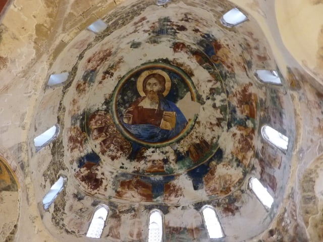A view from the interior of Antiphonitis church in Northern Cyprus, where frescoes have been looted.