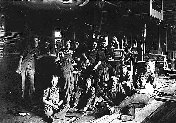 Child laborers in an Indianapolis furniture factory, 1908.