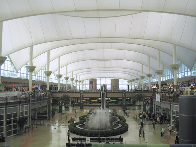 Inside the main terminal of Denver International Airport