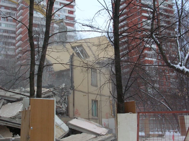 A khrushchyovka is destroyed, Moscow, January 2008