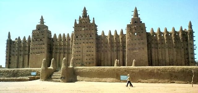 The 13th-century Great Mosque of Djenné is a superb example of the indigenous Sahelian architectural style prevalent in the Savannah and Sahelian interior of West Africa. It is listed an UNESCO World Heritage Site.