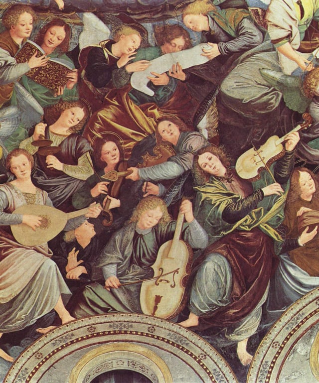 The cupola of Madonna dei Miracoli in Saronno, Italy, with angels playing violin, viola and cello, dates from 1535 and is one of the earliest depictions of the violin family