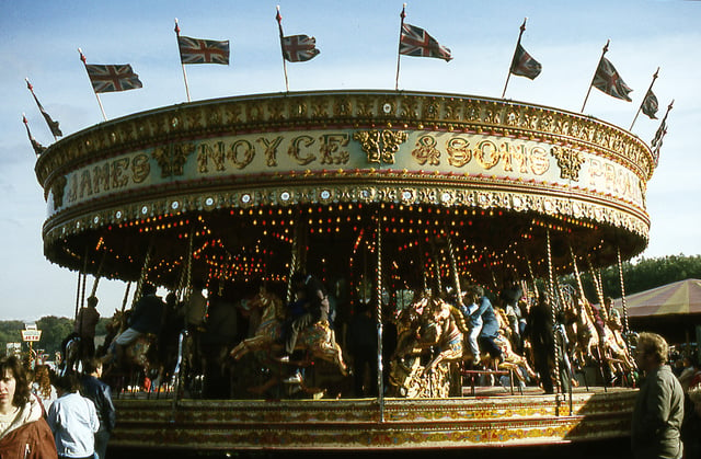 Roundabouts (also known as a carousel or merry-go-round) are traditional attractions, often seen at fairs
