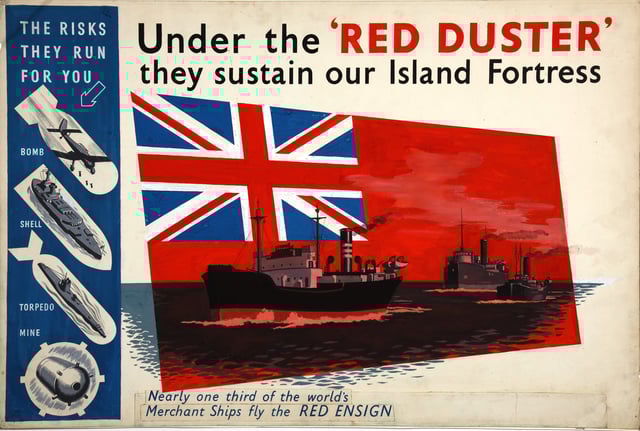 Second World War poster highlighting wartime dangers that the Merchant Navy faced