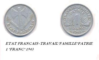 1943 1 Franc coin.
