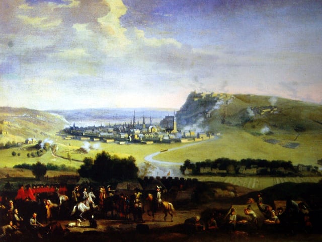 Siege of Namur (1695) by Jan van Huchtenburg. In the foreground William III, dressed in grey, confers with the Elector of Bavaria.