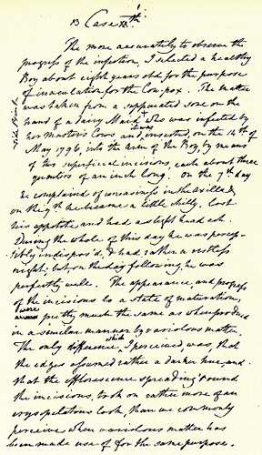 Jenner's handwritten draft of the first vaccination