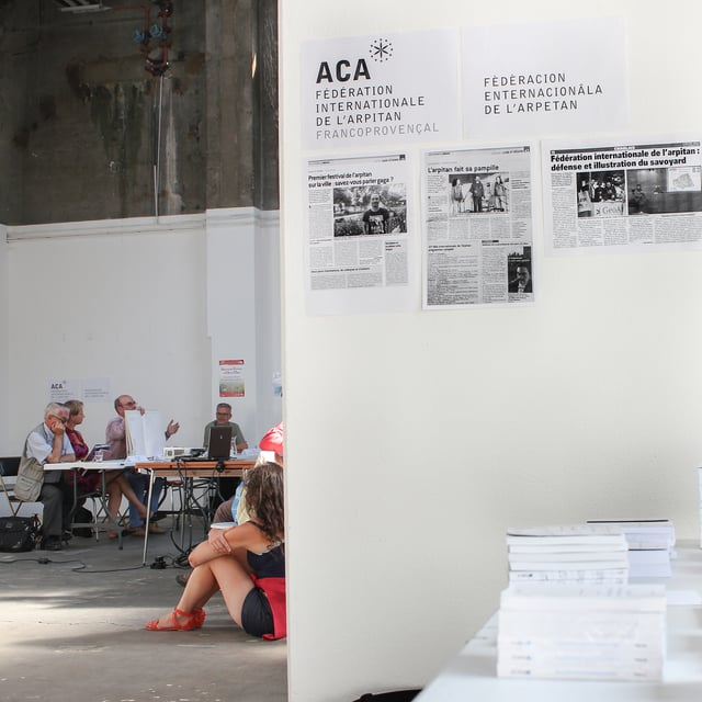 Conference hall at the 37th Fête internationale de l'arpitan, Saint-Etienne (France), 2016.