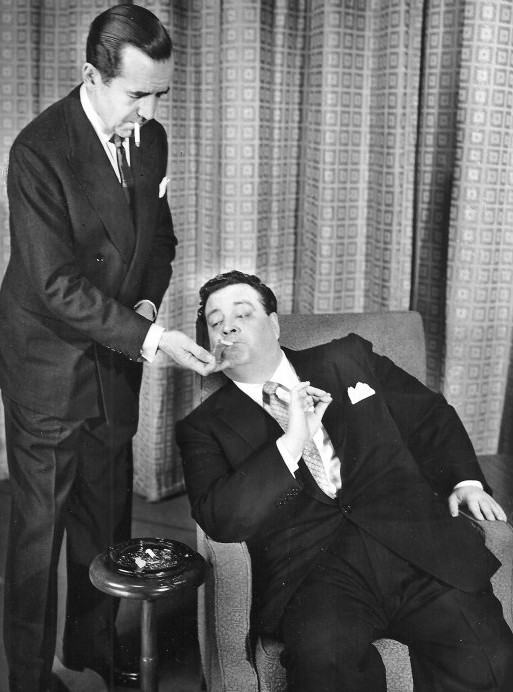 Edward R. Murrow and Gleason when the comedian was the subject of an interview on Person to Person in 1956