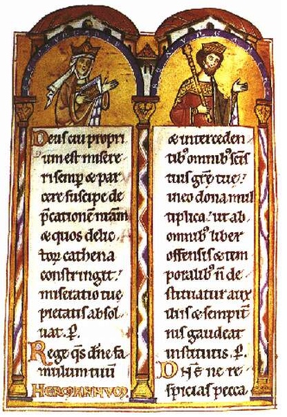 Béla's parents—Gertrude of Merania and Andrew II of Hungary—depicted in the 13th-century Landgrafenpsalter from the Landgraviate of Thuringia